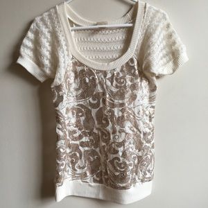 Cream sequence short sleeve sweater